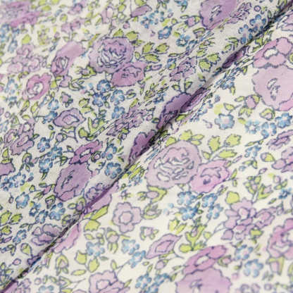 Étole imprimée 100% coton - Fleur violet & bleu fond blanc 2