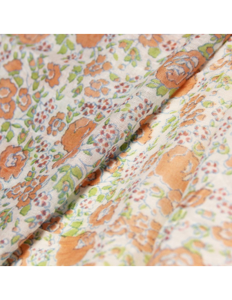 Étole imprimée 100% coton - Fleur orange & vert fond blanc