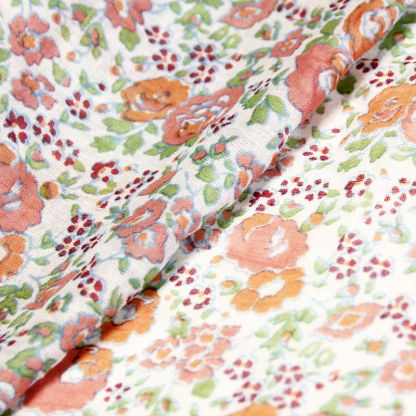 Étole imprimée 100% coton - Fleur orange & rouge fond blanc 2