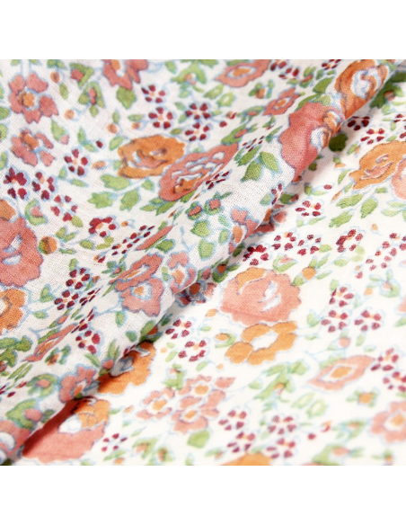 Étole imprimée 100% coton - Fleur orange & rouge fond blanc