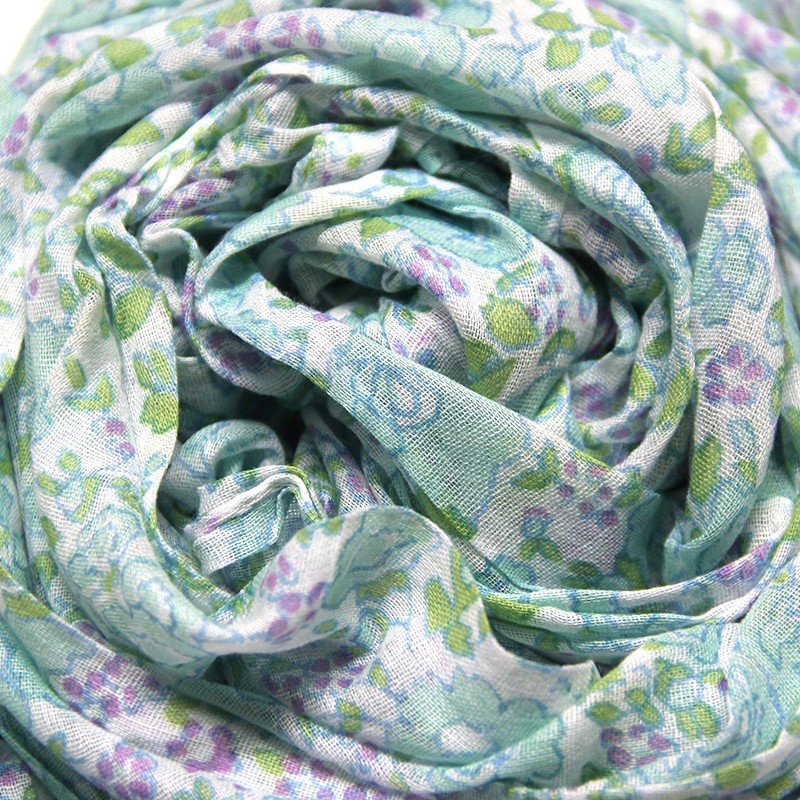 Étole imprimée 100% coton - Turquoise & violet fond blanc