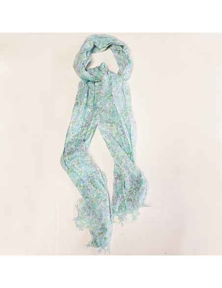 Étole imprimée 100% coton - Turquoise & violet fond blanc
