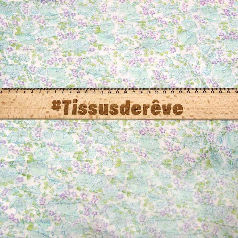 Étole imprimée 100% coton - Turquoise & violet fond blanc