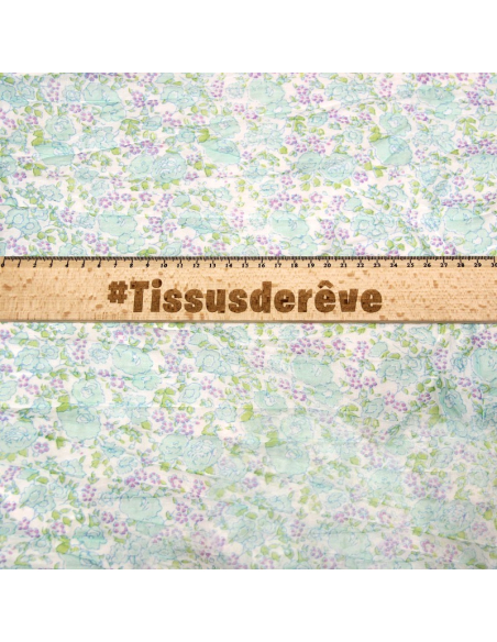 Étole imprimée 100% coton - Turquoise & violet fond blanc