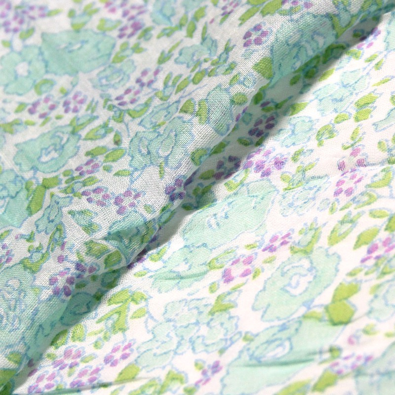 Étole imprimée 100% coton - Turquoise & violet fond blanc