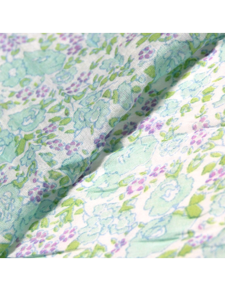 Étole imprimée 100% coton - Turquoise & violet fond blanc