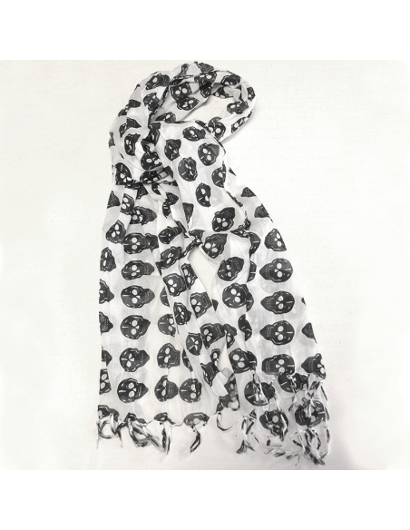 Étole 100% coton -  Tête de mort noir fond blanc