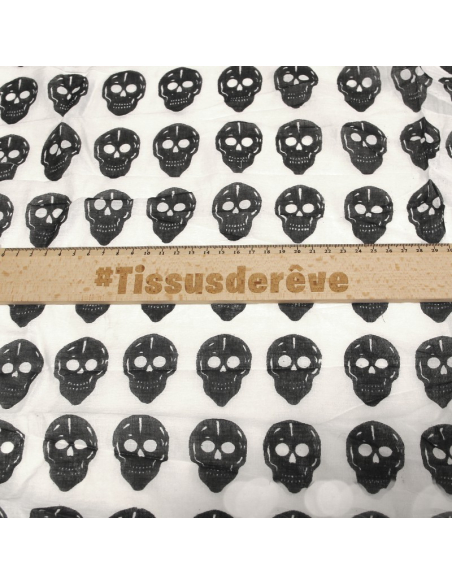 Étole 100% coton -  Tête de mort noir fond blanc