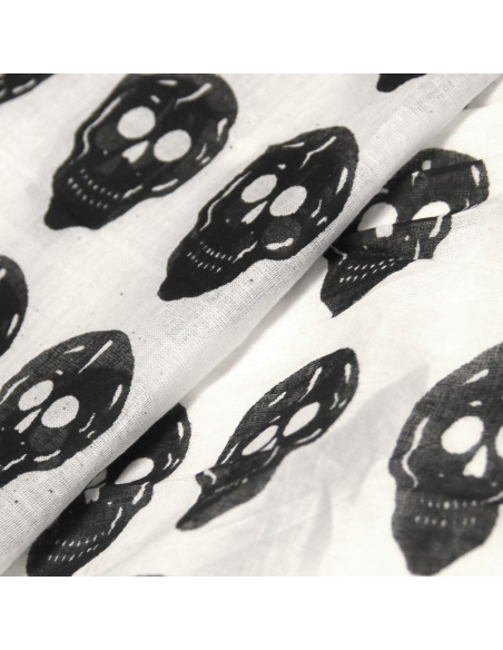 Étole 100% coton -  Tête de mort noir fond blanc