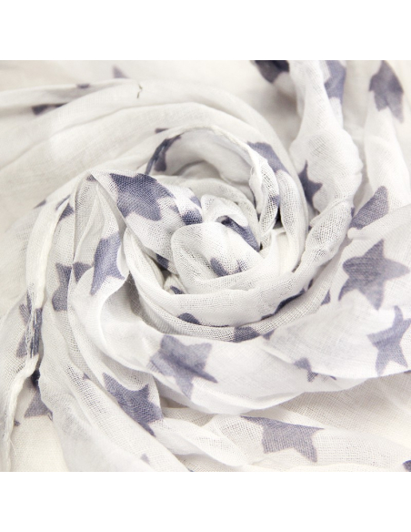 Étole 100% coton -  Étoile gris mauve fond blanc