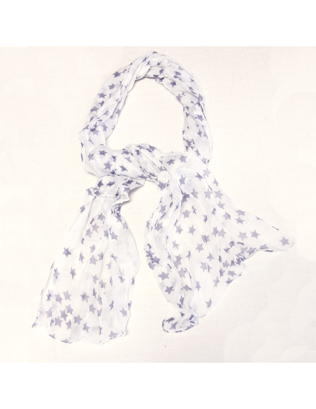 Étole 100% coton -  Étoile gris mauve fond blanc