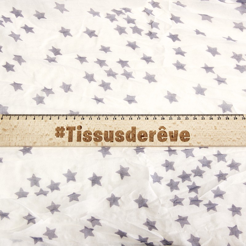 Étole 100% coton -  Étoile gris mauve fond blanc