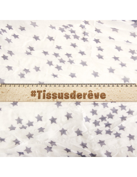 Étole 100% coton -  Étoile gris mauve fond blanc
