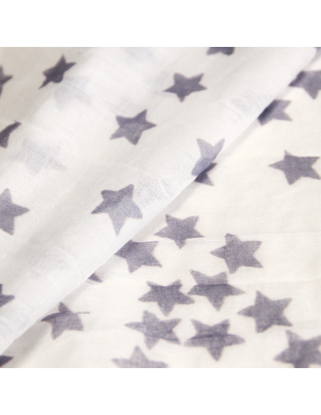 Étole 100% coton -  Étoile gris mauve fond blanc