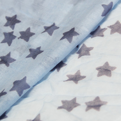 Étole 100% coton - Étoile gris mauve fond bleu ciel 2