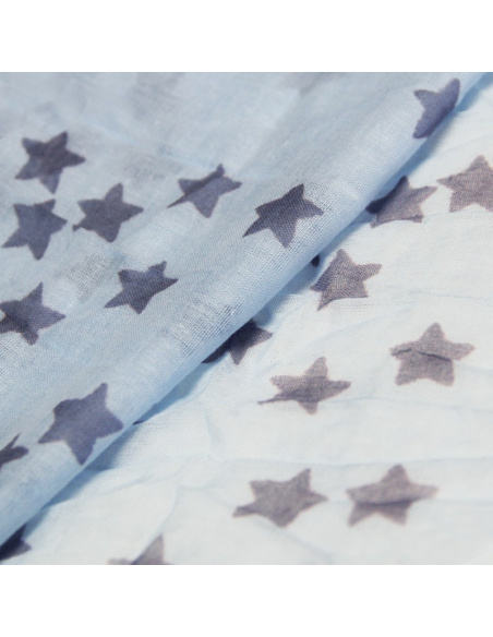 Étole 100% coton - Étoile gris mauve fond bleu ciel