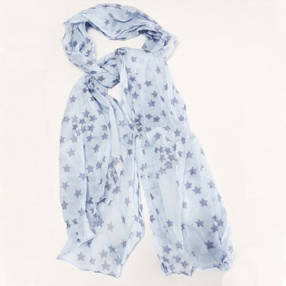 Étole 100% coton - Étoile gris mauve fond bleu ciel