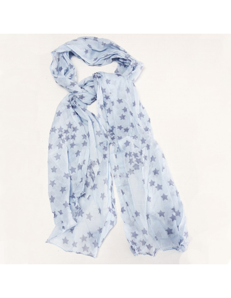 Étole 100% coton - Étoile gris mauve fond bleu ciel