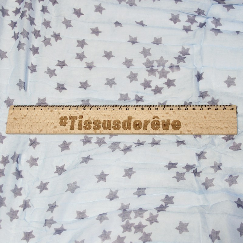 Étole 100% coton - Étoile gris mauve fond bleu ciel