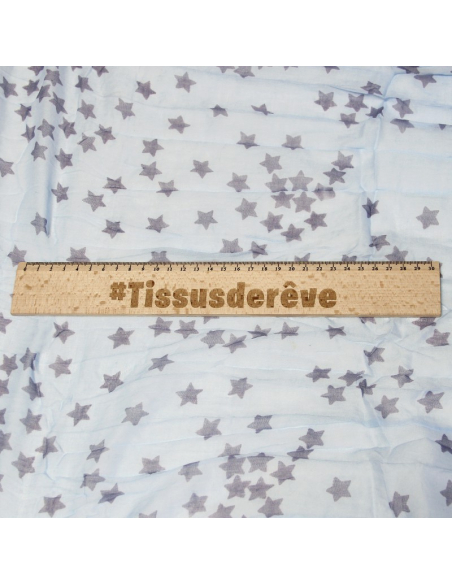 Étole 100% coton - Étoile gris mauve fond bleu ciel