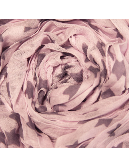 Étole 100% coton - Étoile gris apia fond rose