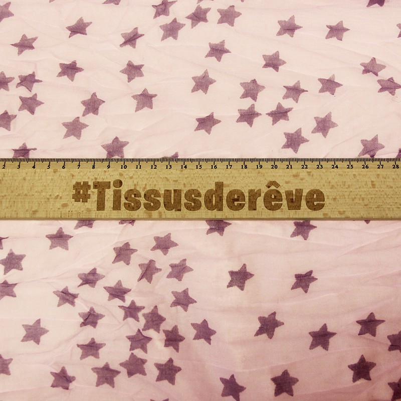 Étole 100% coton - Étoile gris apia fond rose