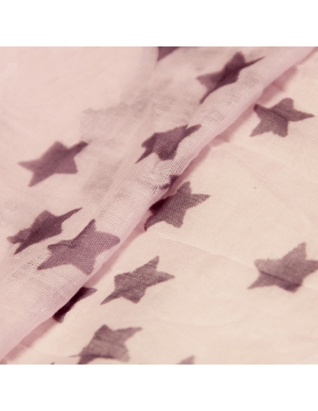 Étole 100% coton - Étoile gris apia fond rose