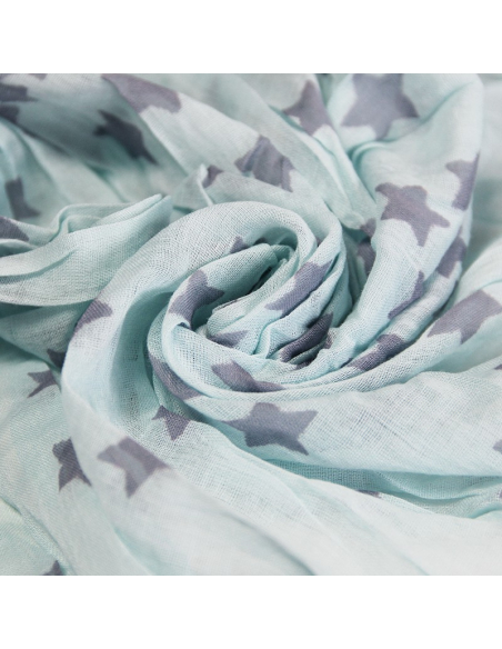 Étole 100% coton - Étoile gris apia fond turquoise