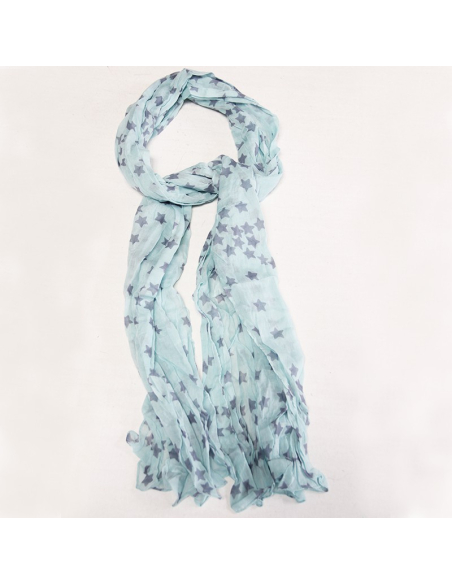 Étole 100% coton - Étoile gris apia fond turquoise