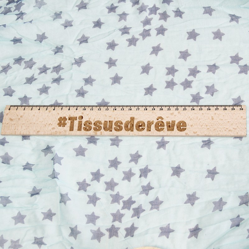 Étole 100% coton - Étoile gris apia fond turquoise