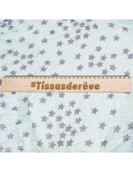 Étole 100% coton - Étoile gris apia fond turquoise