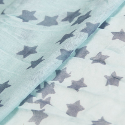 Étole 100% coton - Étoile gris apia fond turquoise 2