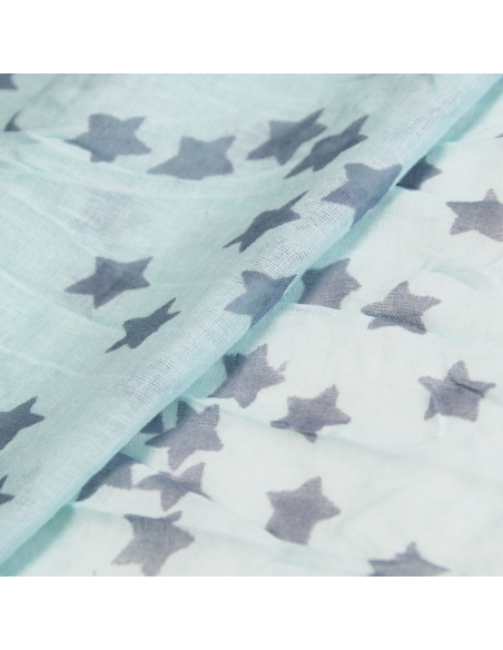 Étole 100% coton - Étoile gris apia fond turquoise