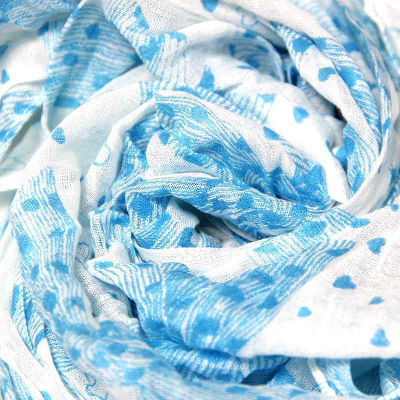 Étole 100% coton - Noeud papillon bleu fond blanc