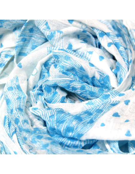 Étole 100% coton - Noeud papillon bleu fond blanc