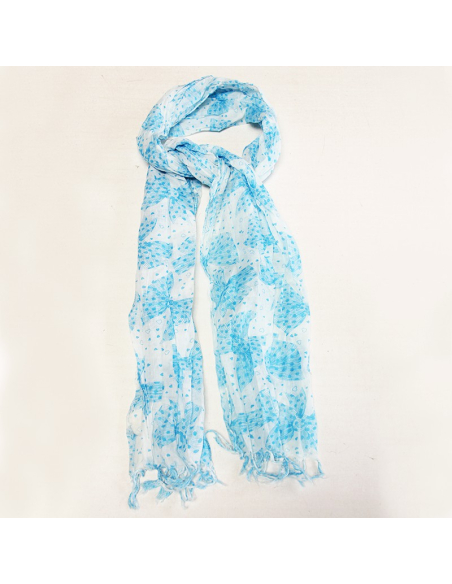 Étole 100% coton - Noeud papillon bleu fond blanc