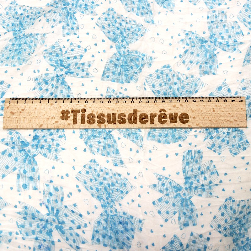 Étole 100% coton - Noeud papillon bleu fond blanc