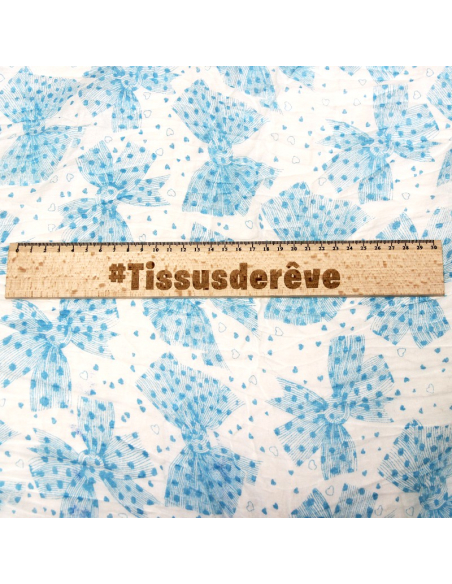 Étole 100% coton - Noeud papillon bleu fond blanc