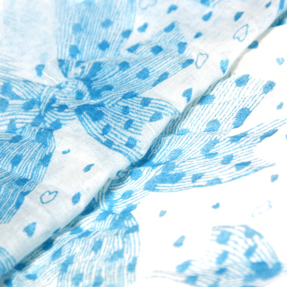 Étole 100% coton - Noeud papillon bleu fond blanc 2