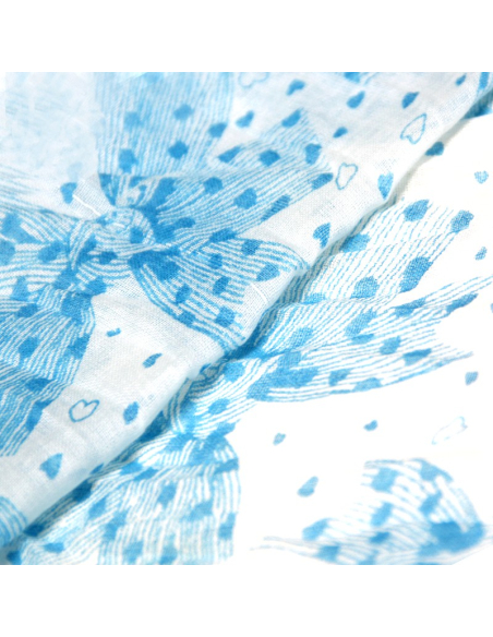 Étole 100% coton - Noeud papillon bleu fond blanc