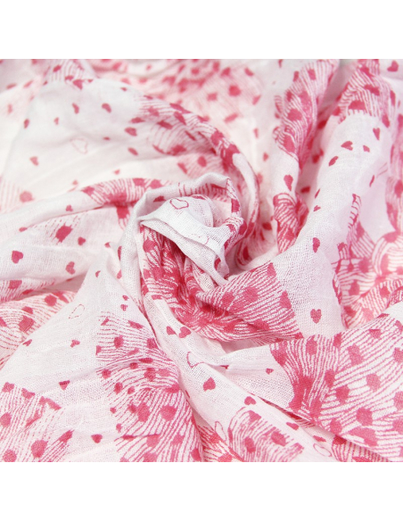 Étole 100% coton - Noeud papillon rose fond blanc
