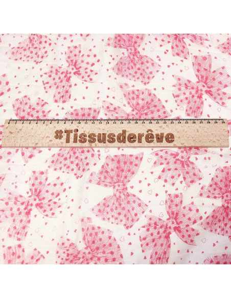 Étole 100% coton - Noeud papillon rose fond blanc