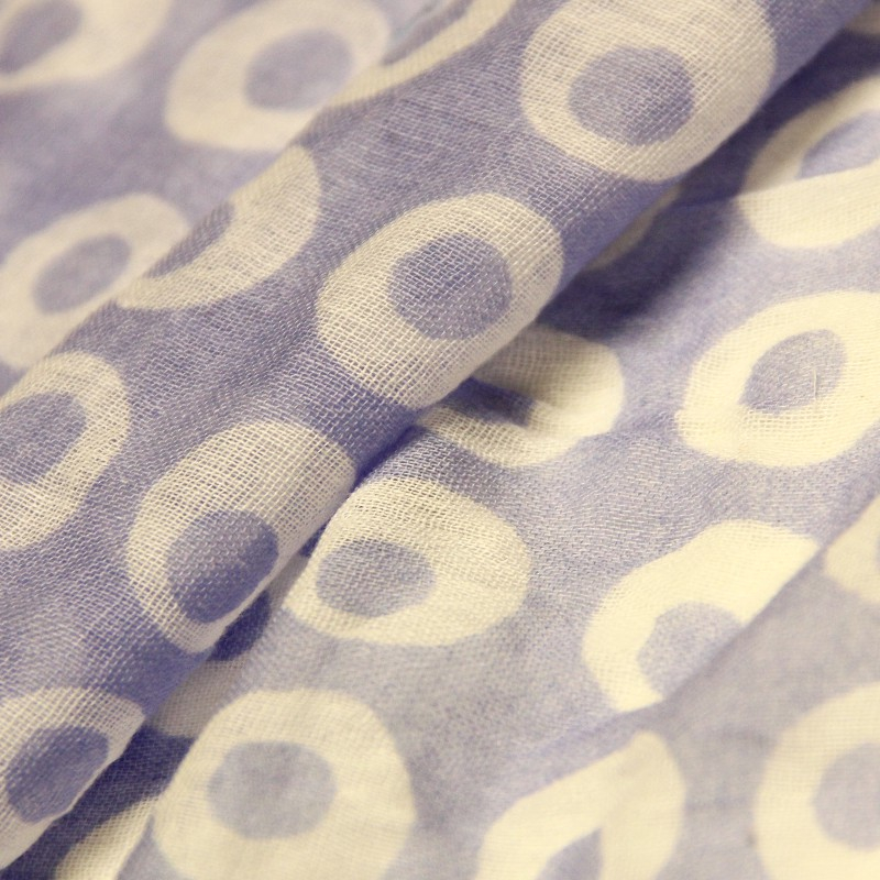 Étole 100% coton - Cercle difforme blanc fond mauve ortolan