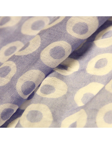Étole 100% coton - Cercle difforme blanc fond mauve ortolan