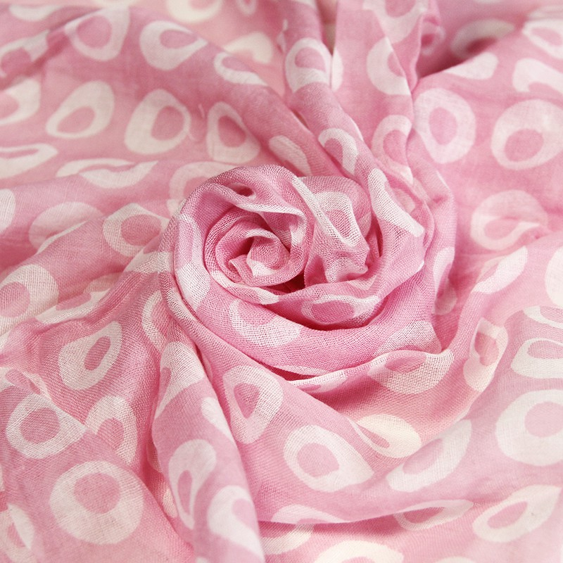Étole 100% coton - Cercle difforme blanc fond rose