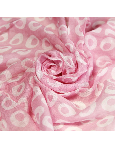 Étole 100% coton - Cercle difforme blanc fond rose