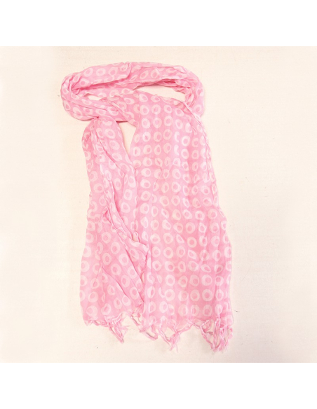 Étole 100% coton - Cercle difforme blanc fond rose