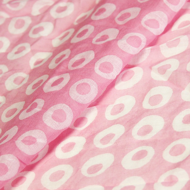 Étole 100% coton - Cercle difforme blanc fond rose