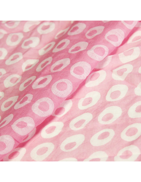 Étole 100% coton - Cercle difforme blanc fond rose