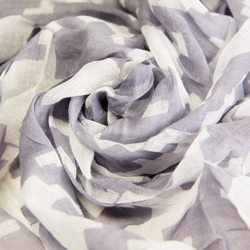 Étole 100% coton - Pied de coq difforme blanc fond gris apia